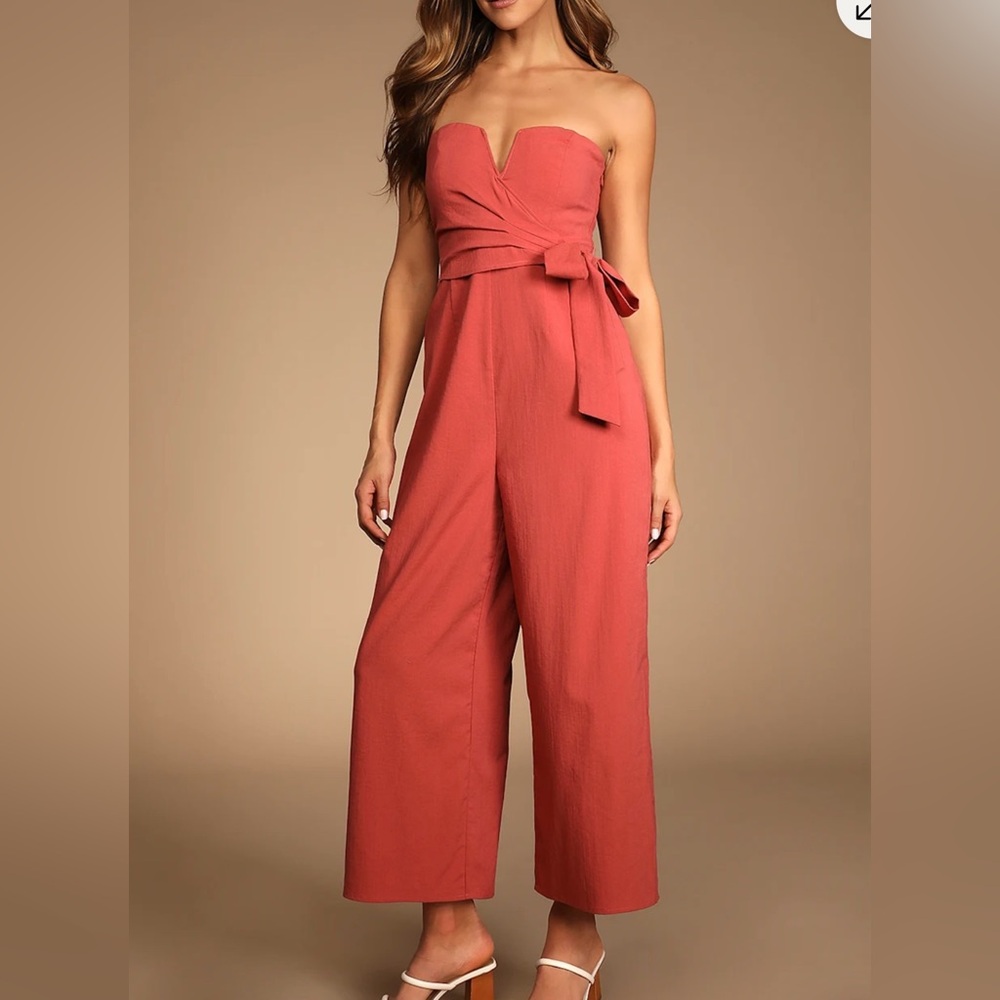 Sunshine Bliss Rusty Rose Strapless Culotte Jumpsuit
